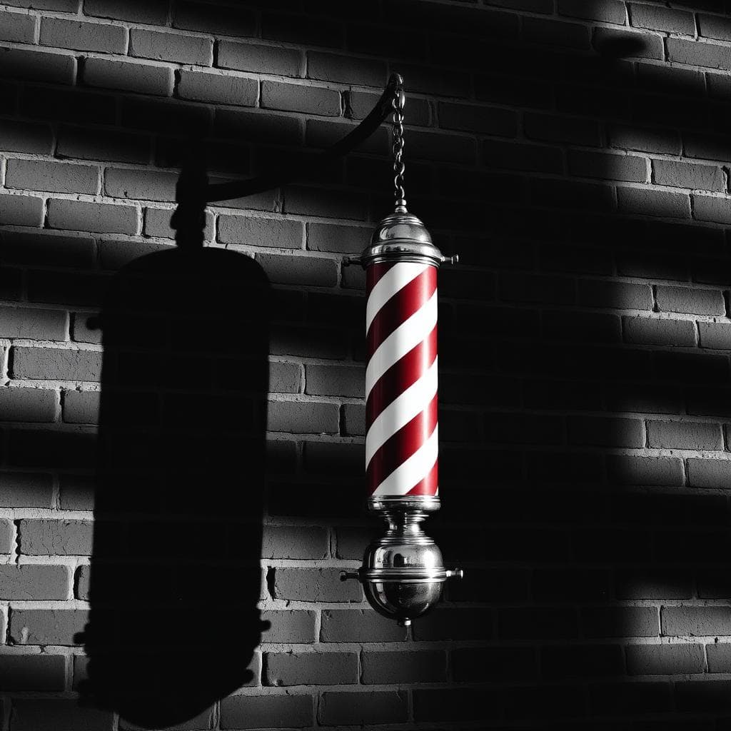 Vintage barber pole on brick wall