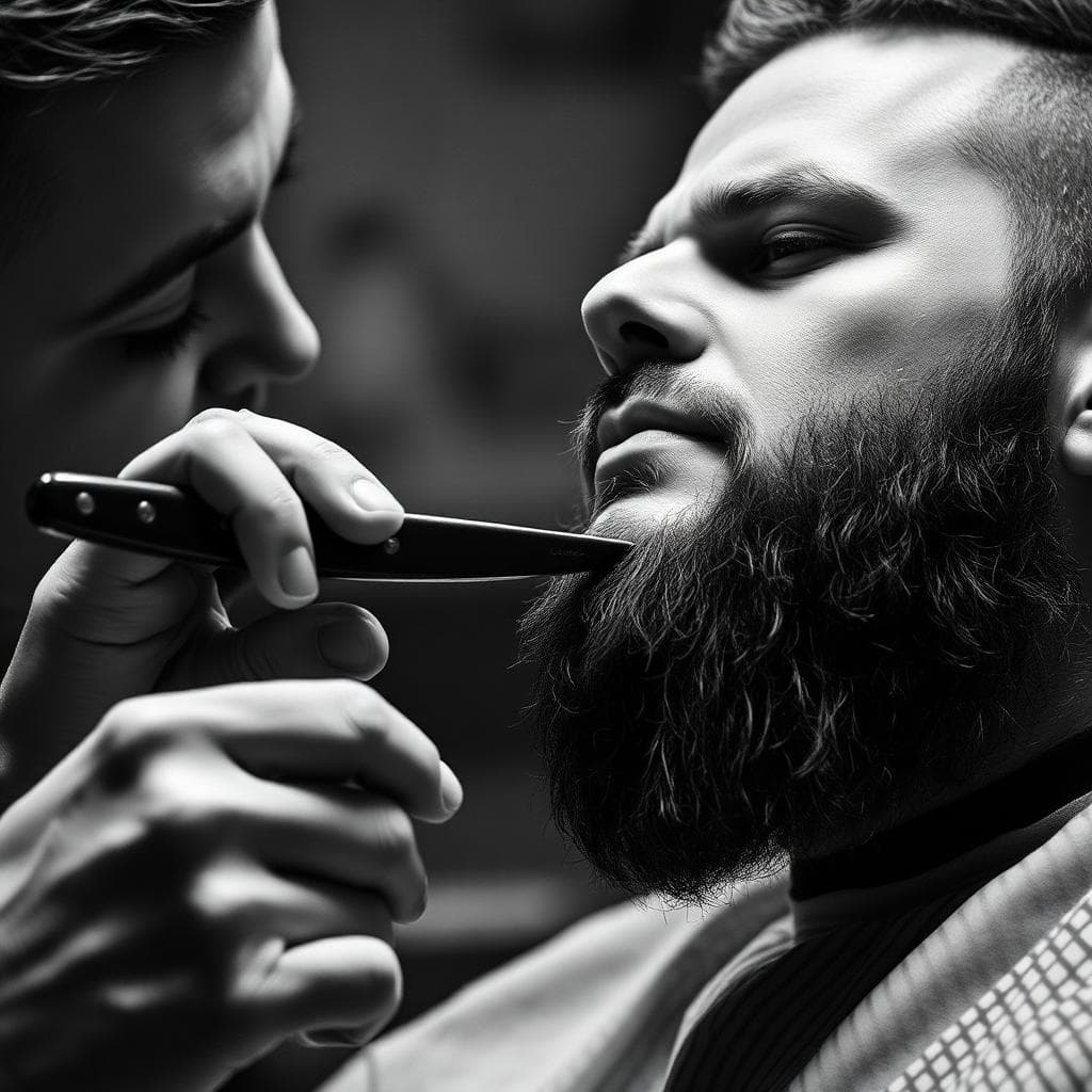 Beard trim with straight razor